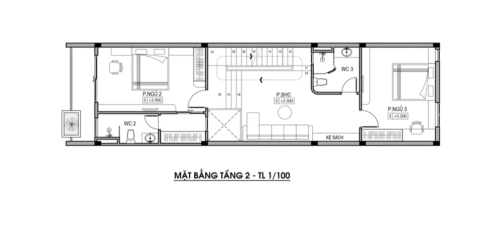 mặt bằng công năng tầng 2 an's house