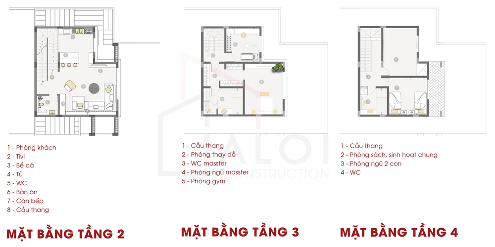 mặt bằng tầng 2 - 3 - 4 biệt thự An's House