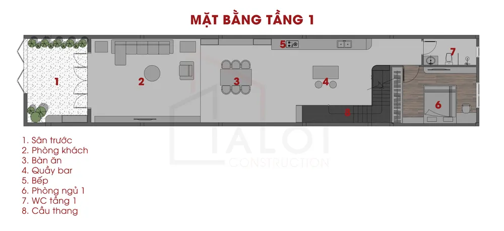 mặt bằng tầng 1 T's House 