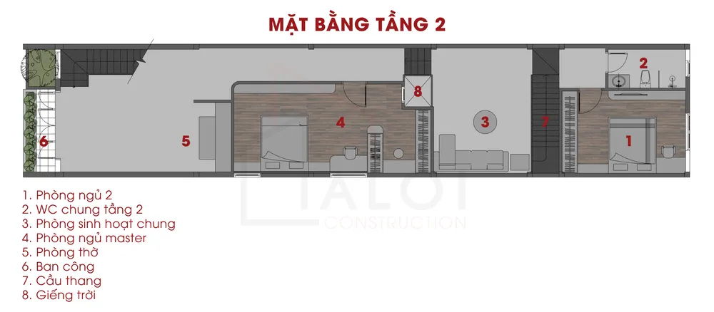 mặt bằng tầng 2 T's House 