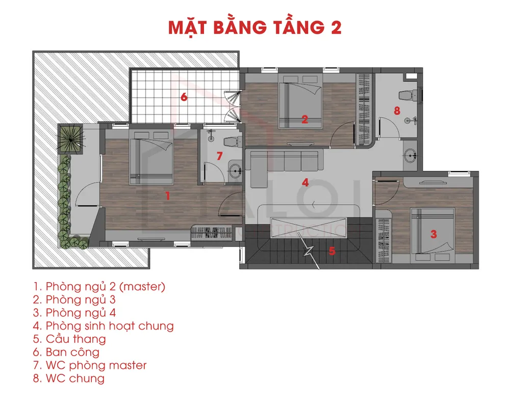 Mặt bằng tầng 2 Thao's House